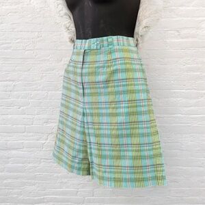 Vintage 90s Vibrant Plaid Shorts in Green and Blue